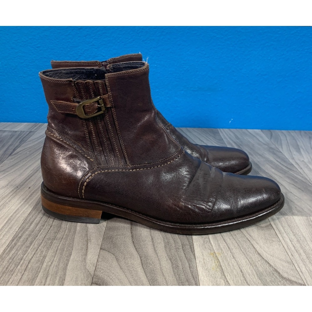 Johnston & Murphy 20-1070 Mens 8.5 Brown Leather Zip Up Pull On Chukkas Boots